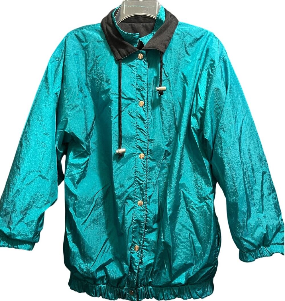 Vintage Teal and Black Reversible Windbreaker Jacket - Men's Small